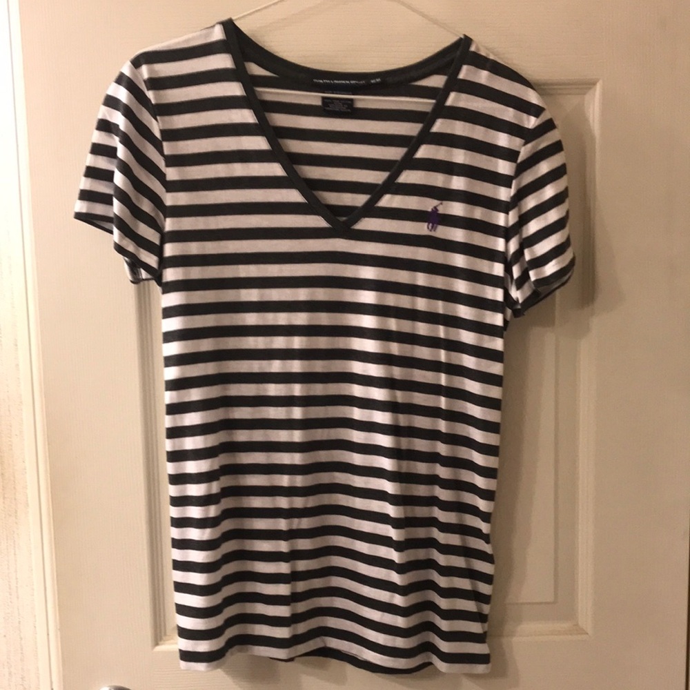 Ralph Lauren White and Gray Fitted Short Sleeve T-Shirt